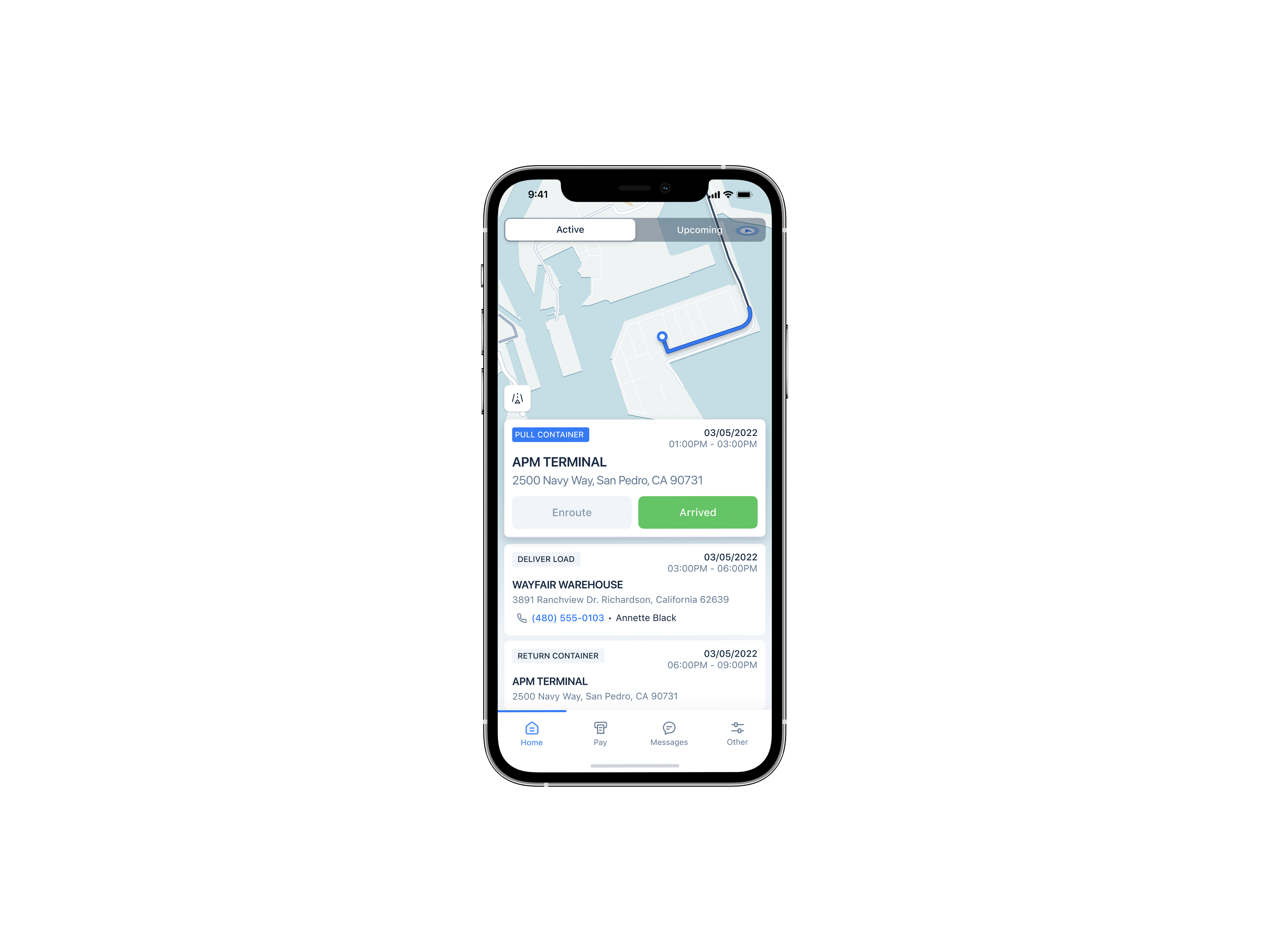 iOS and Android compatible driver app to receive dispatch, communicate with dispatchers, upload documentation, clock in/out, upload safety documents (ie. registration), view driver settlements (permission-based), and more!