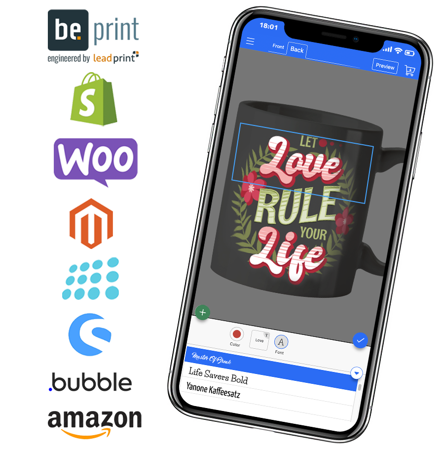 Printess screenshot: Printess choose color and font