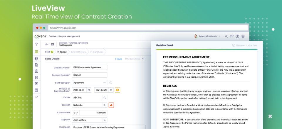 Aavenir Contract Lifecycle Management  live view