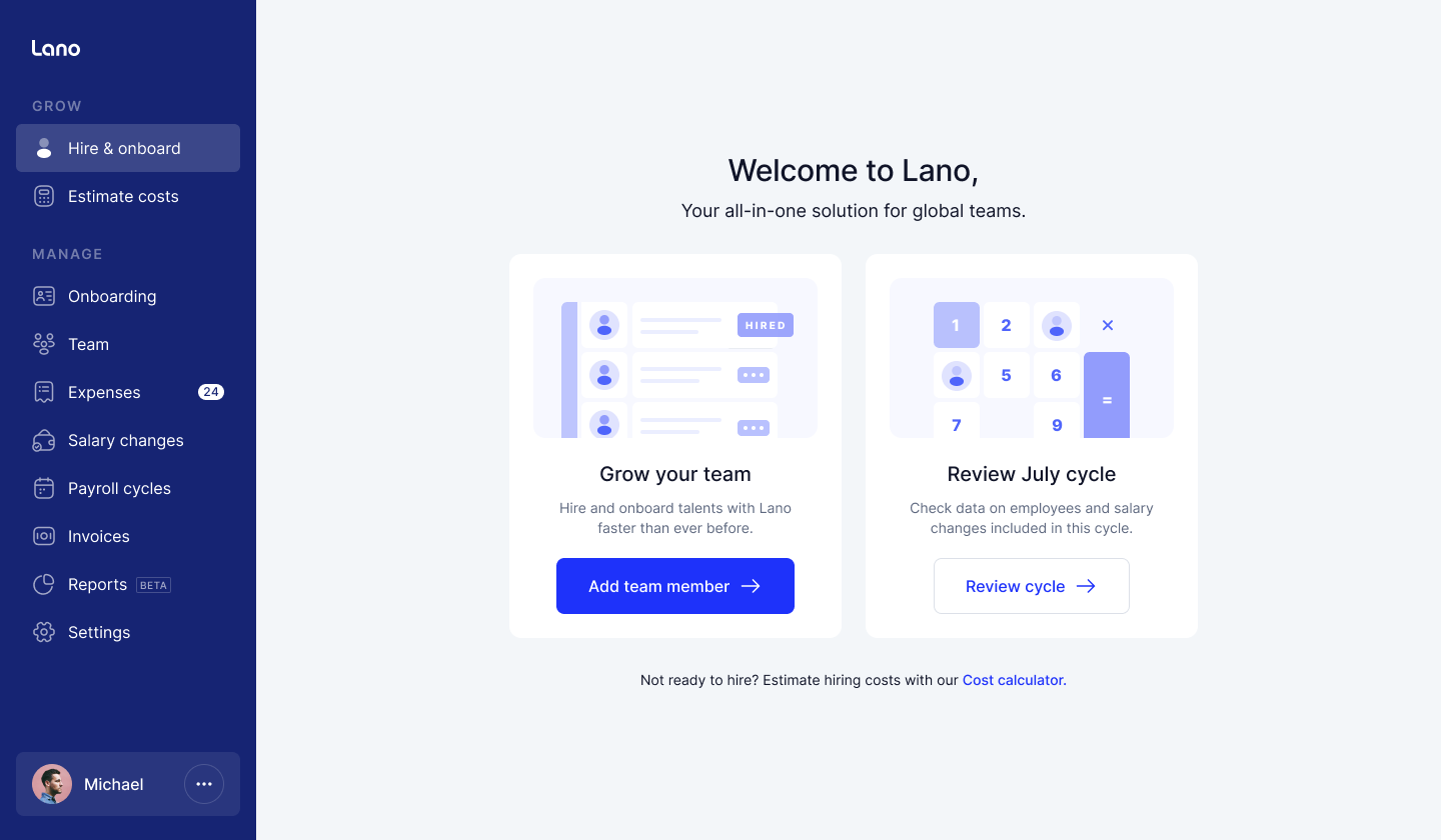 Lano screenshot: Lano platform enables users to manage their global workforce at every stage—from onboarding to payment—by automating and simplifying manual tasks.