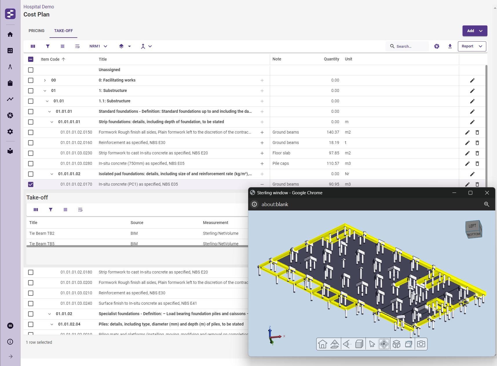 Sterling screenshot: Sterling Cost & Carbon Estimating with integrated 2D and 3D Take-off