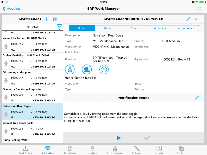 SAP Work Manager view notifications

