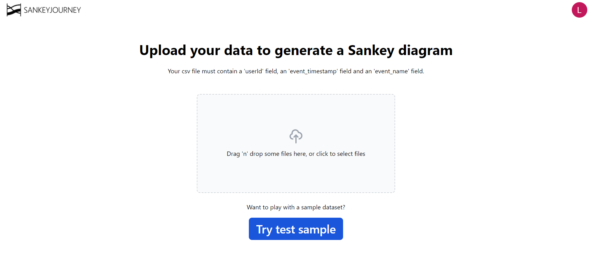 Upload of data from a CSV or Excel file to generate Sankey Diagram on SankeyJourney