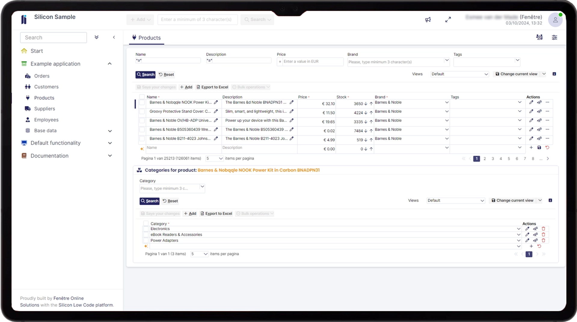 Silicon Low Code screenshot: Manage product sales and stock in a custom application, Silicon can be used for things like CRM, backoffice, administration, ERP, BPM and document generation and management. An application that fits your needs.