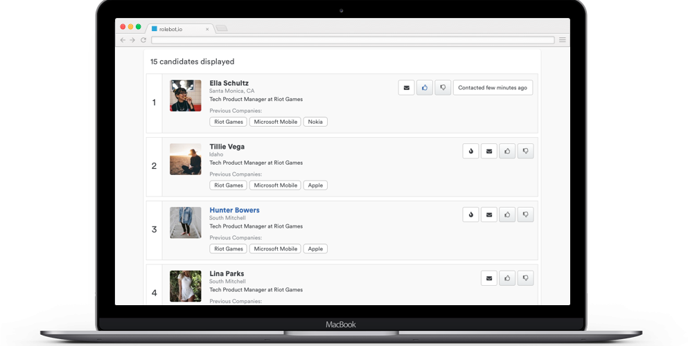 Rolebot Software - Rolebot candidate results