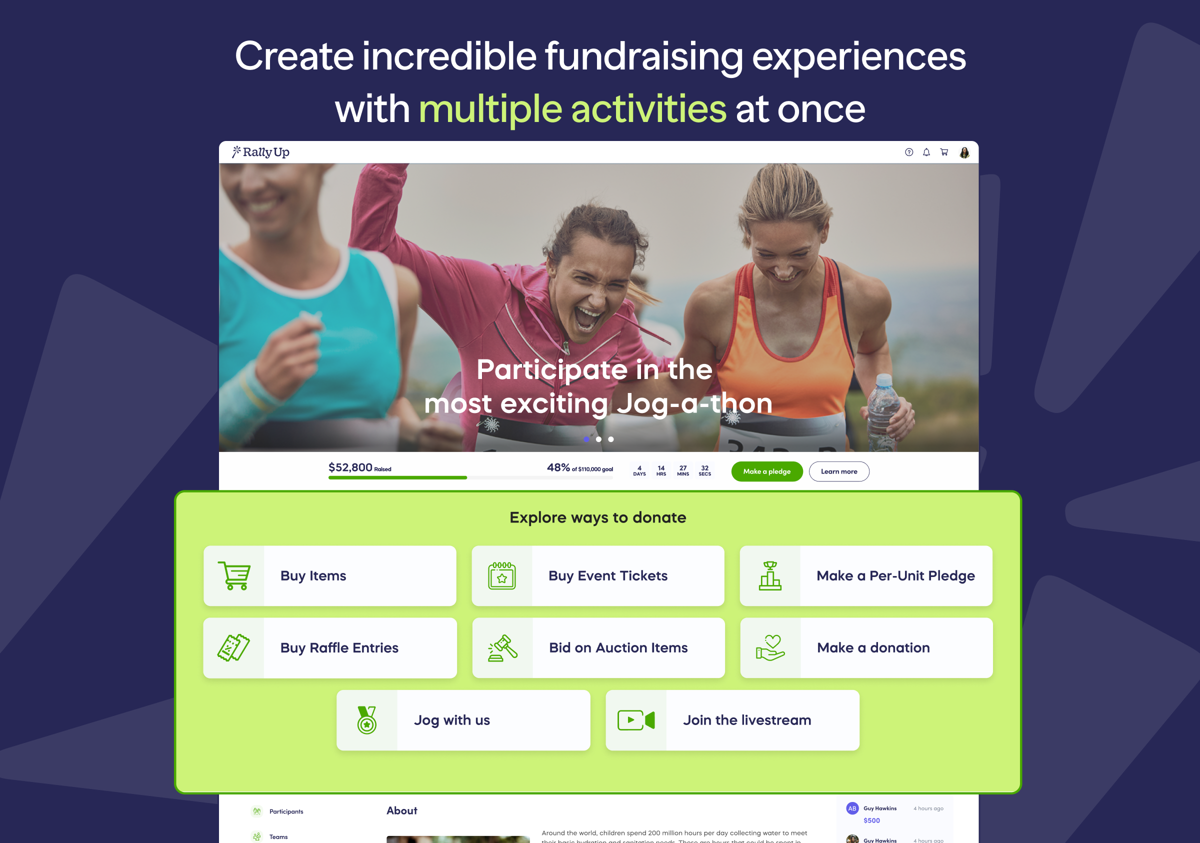 RallyUp screenshot: Create incredible fundraising experiences with multiple activities at once