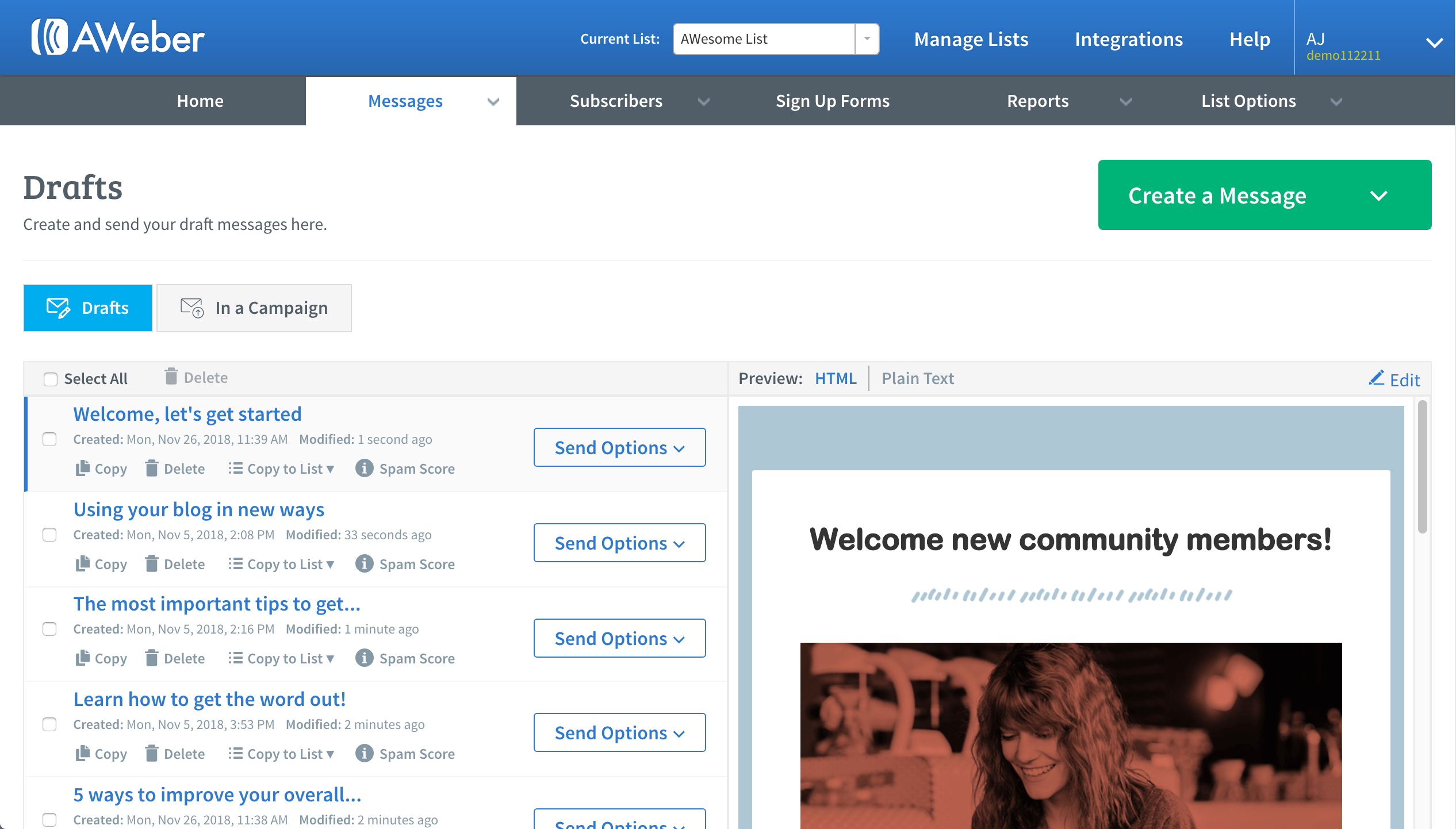 AWeber Software - Message Drafts