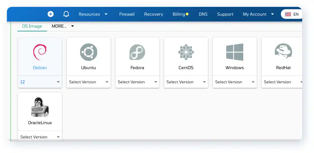 VPSie screenshot: VPSie OS selection