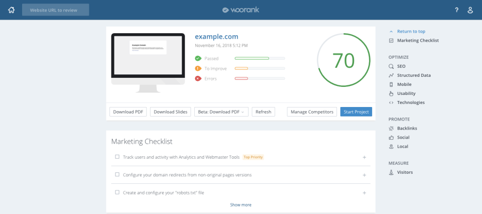 Descubre la versión gratuita de la herramienta de análisis seo, Woorank