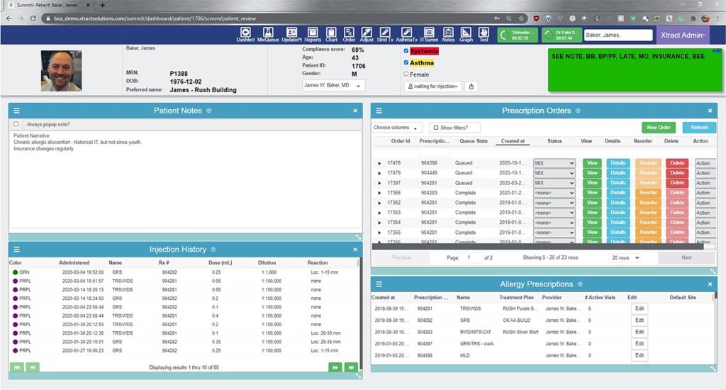 XTRACT Immunotherapy Software patient dashboard