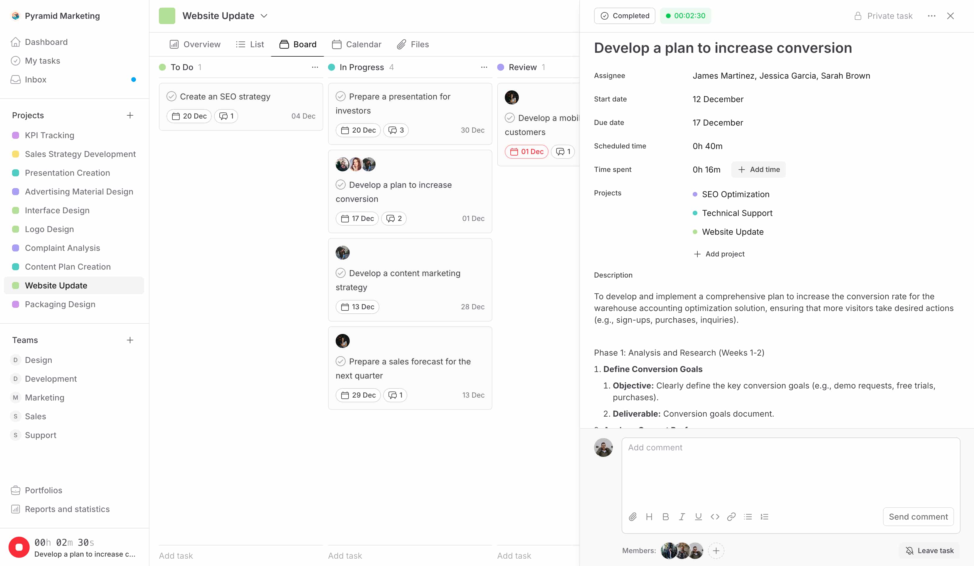 Taskera screenshot: Taskera collaboration board