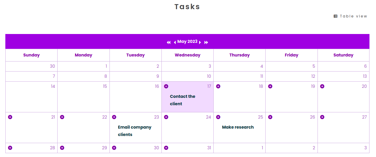 Tasks Calendar View