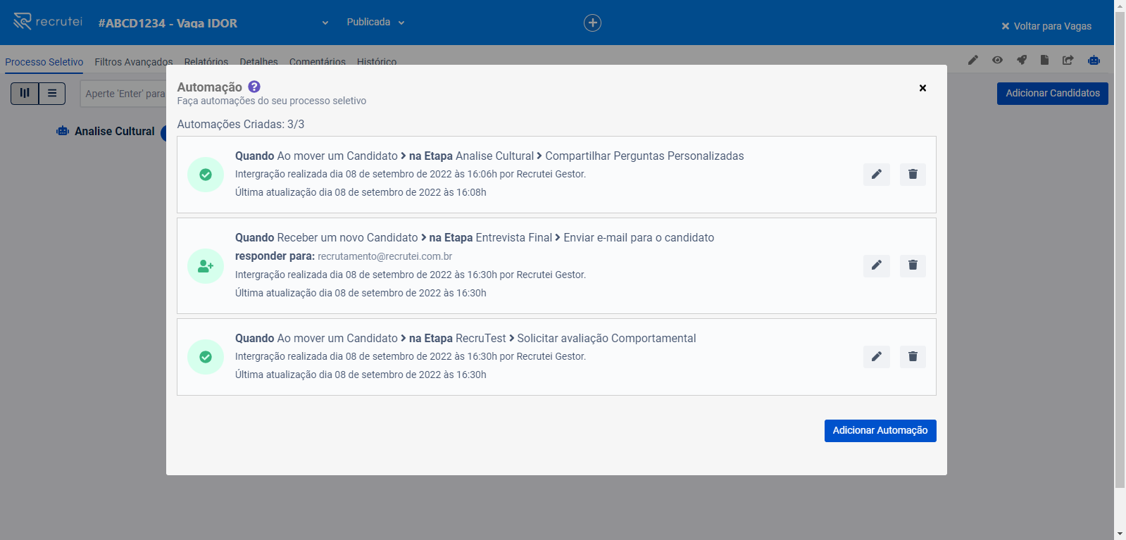 Recrutei screenshot: Recrutei task automation