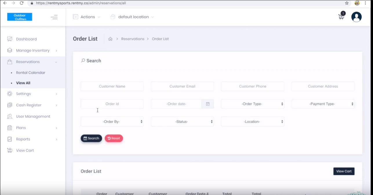 RentMy Software - Built-in search allows users to search customer database via order id, customer details, payments and more