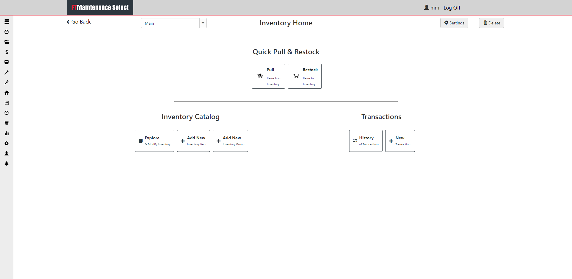 FTMaintenance Select Software - Inventory Management Options