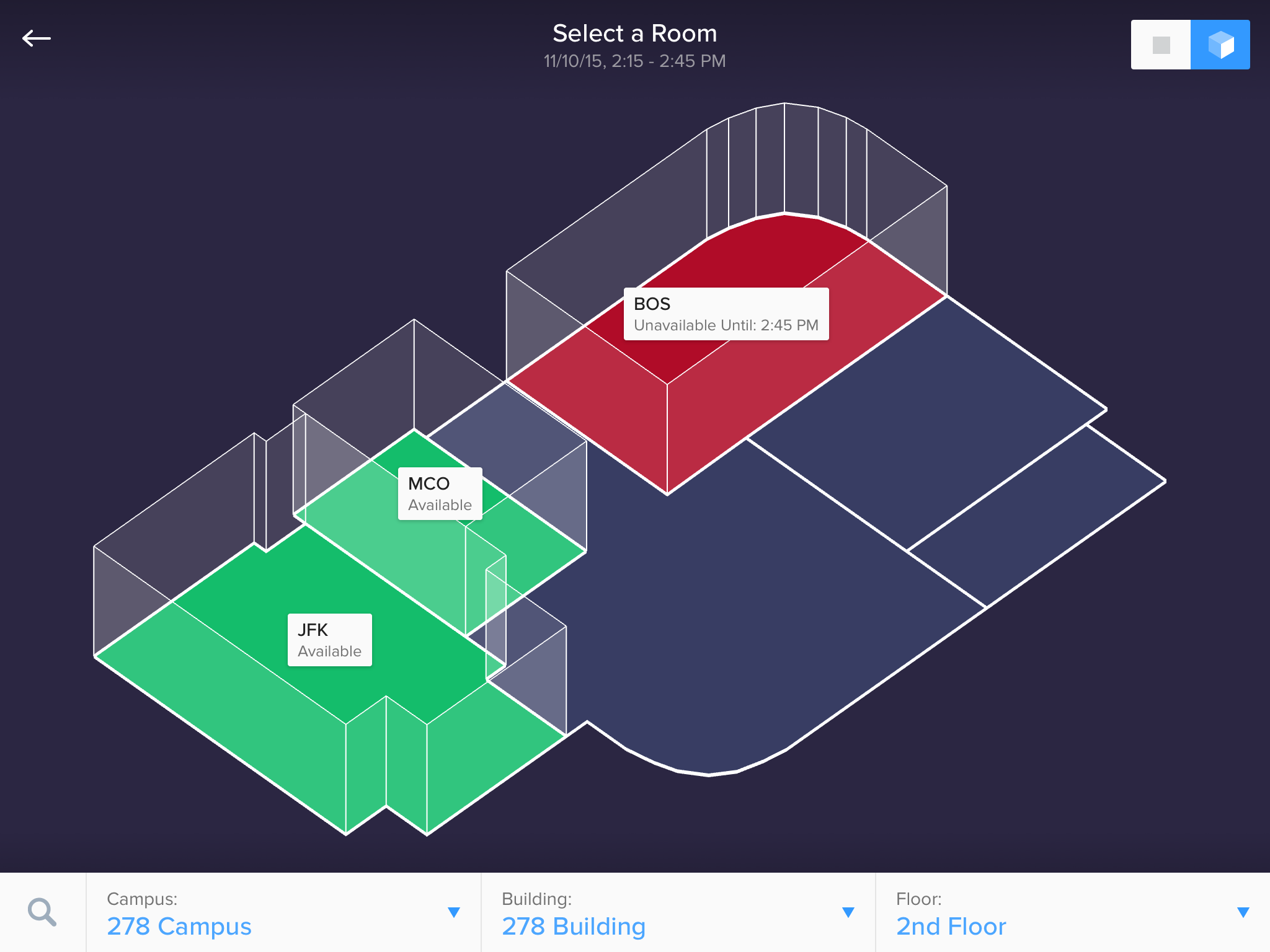 Teem screenshot: Room availability can be viewed at-a-glance on interactive maps