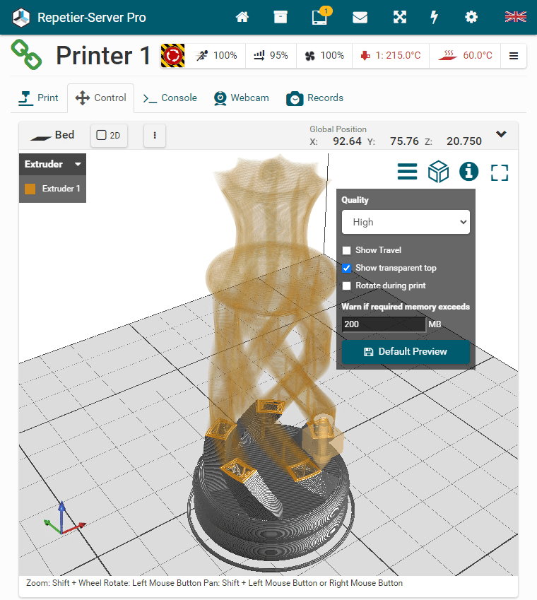 Repetier-Server screenshot: Monitor your Live Prints