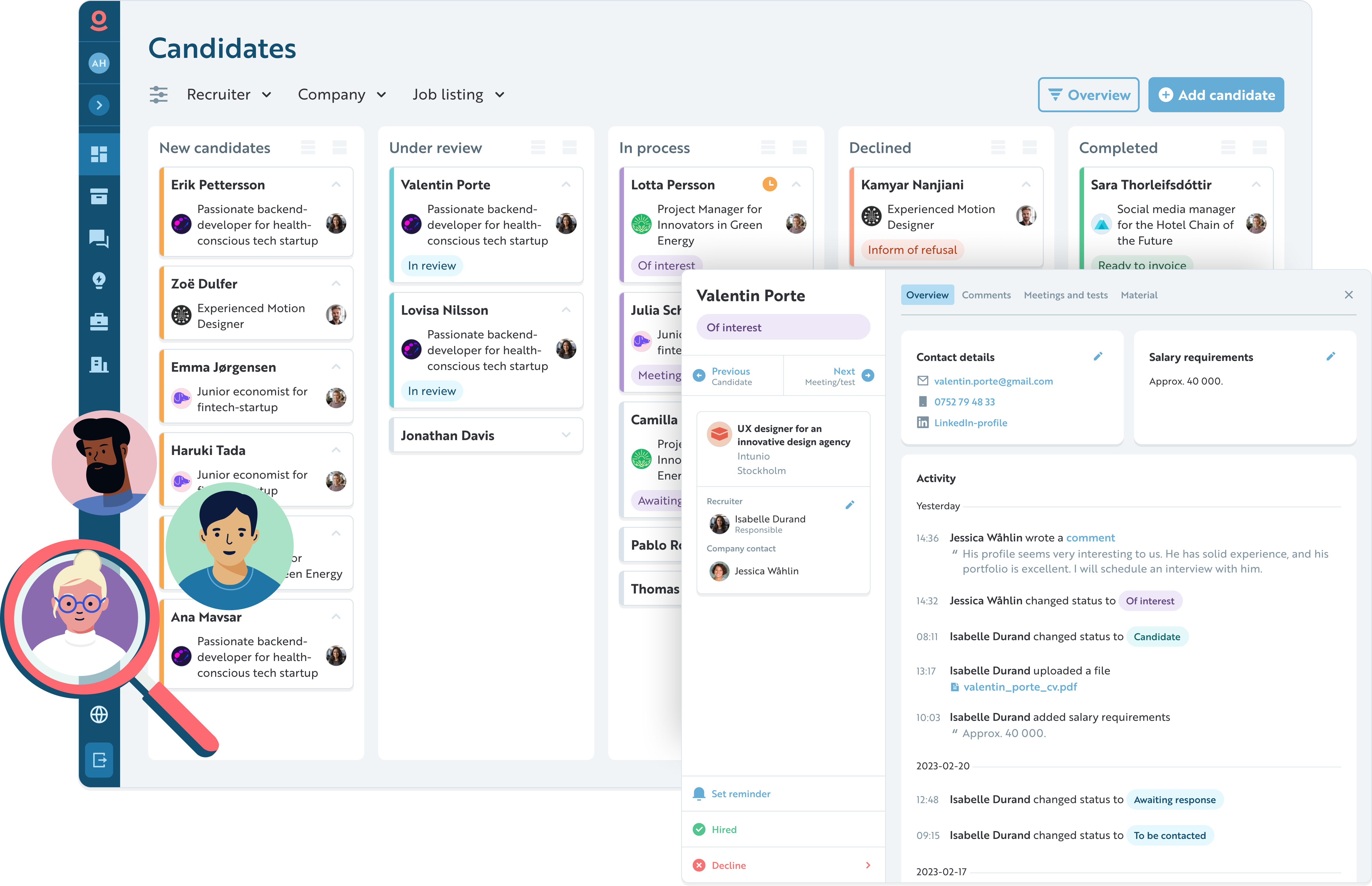 Jobnet Recruiter screenshot: Jobnet Recruiter Dashboard with candidates