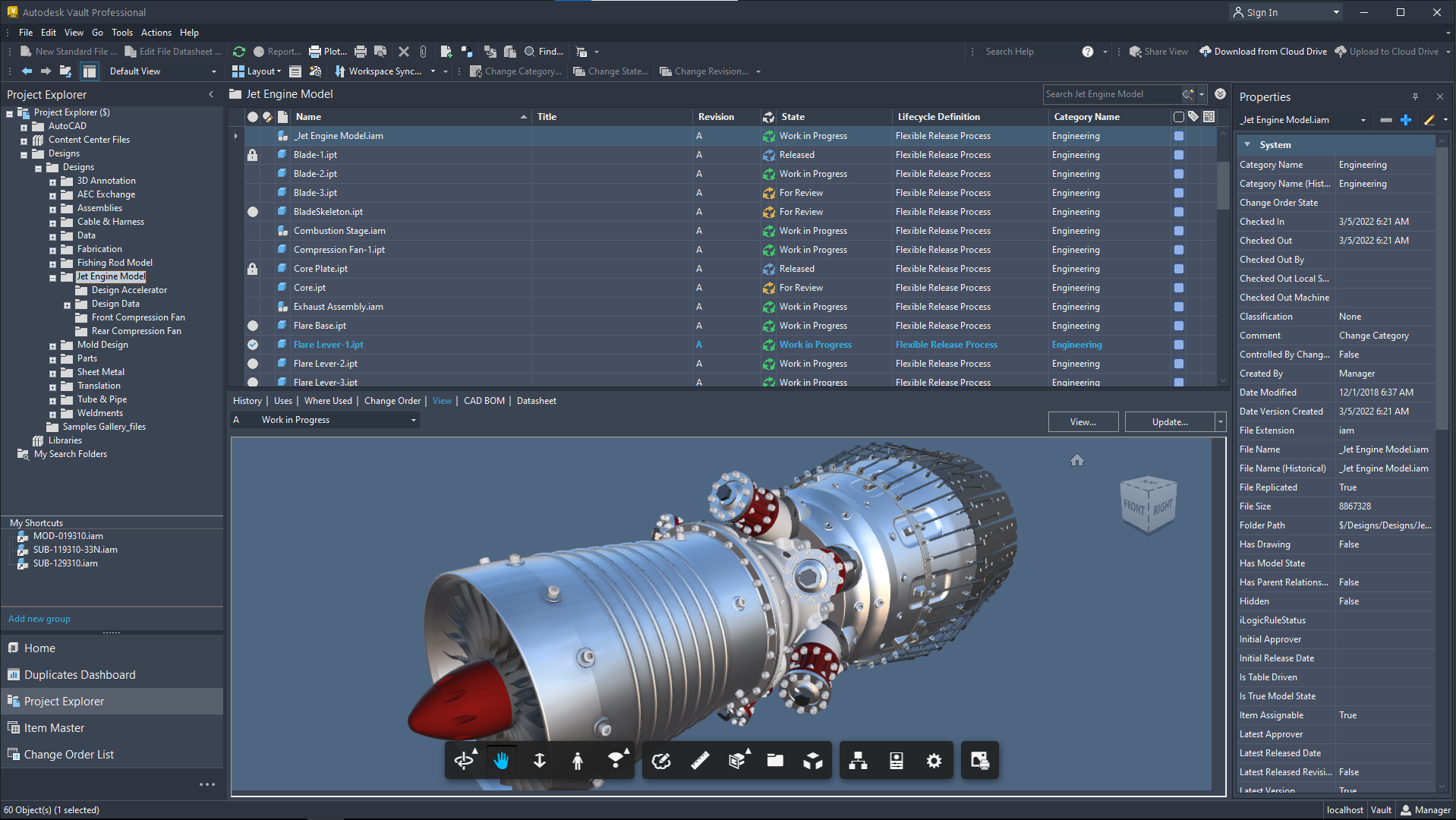 Autodesk Vault jet engine model