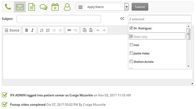 Email integration allows users to send and receive emails directly within Influx MD