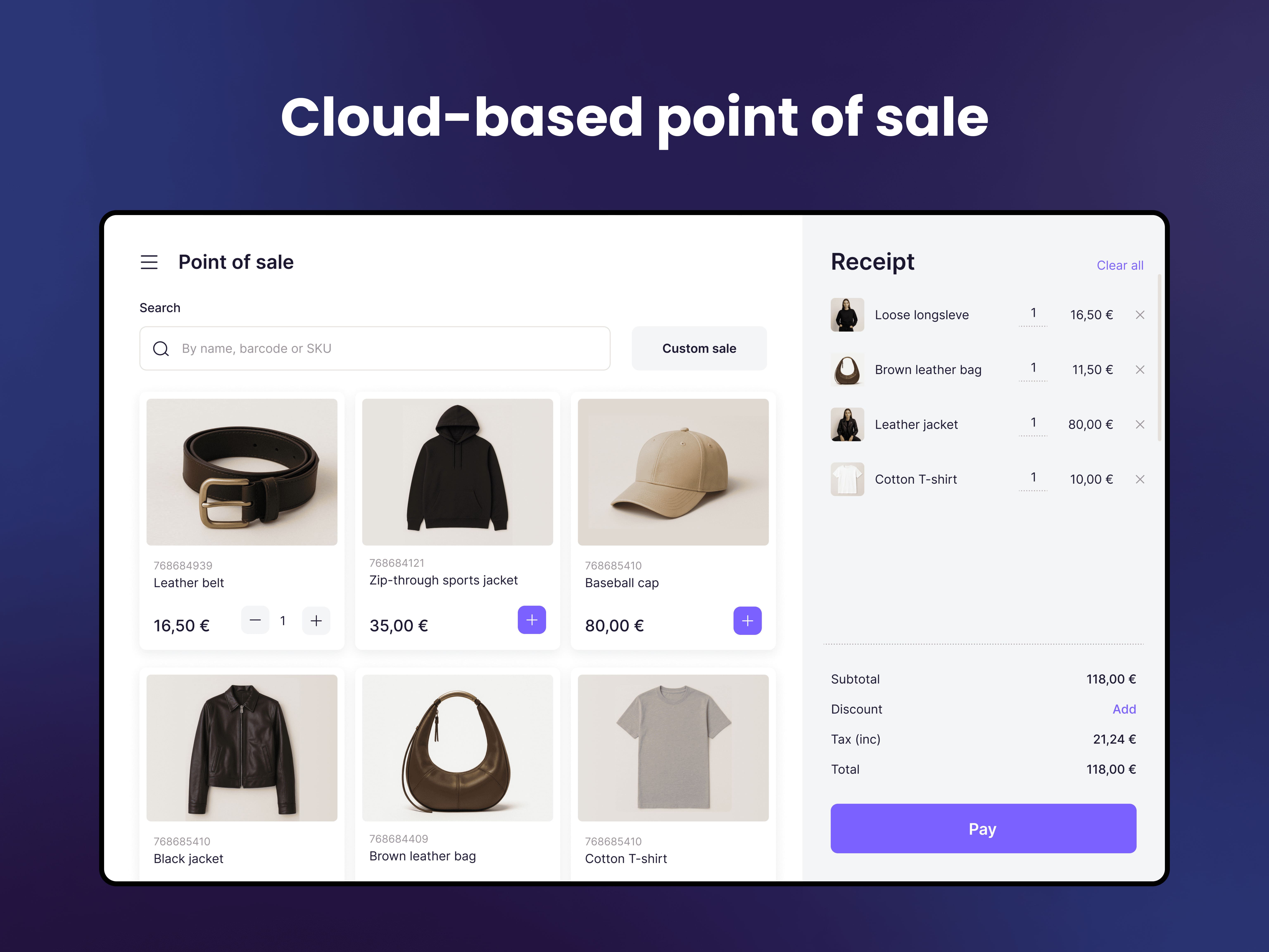 Heksia screenshot: Cloud-based point of sale