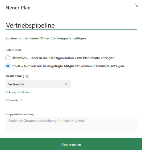 Microsoft Planner Software - New Plan