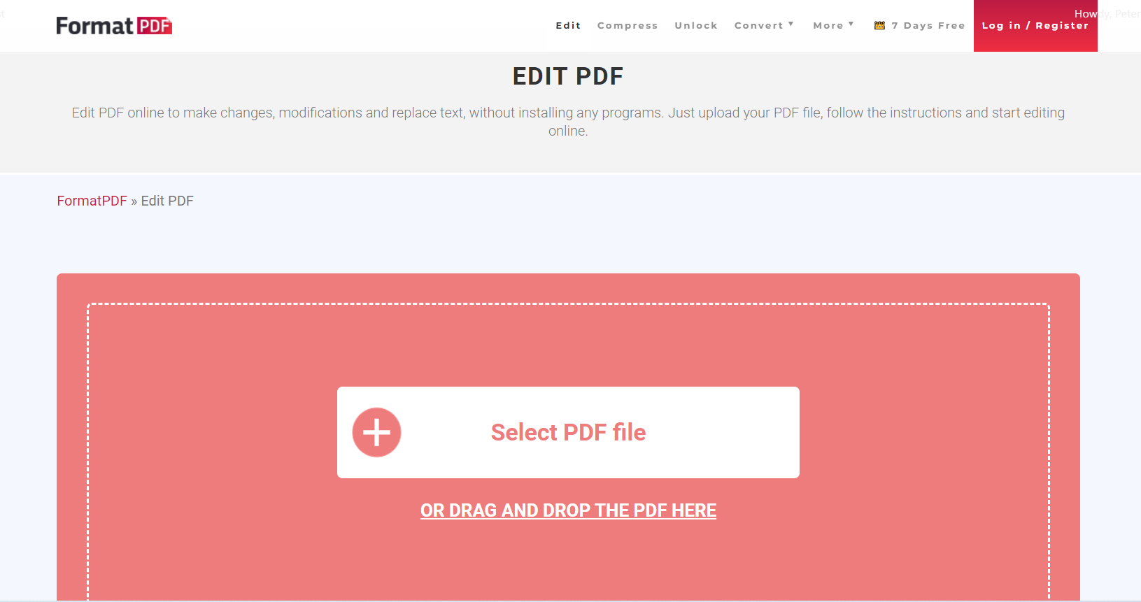 Edit PDF Tool Page
