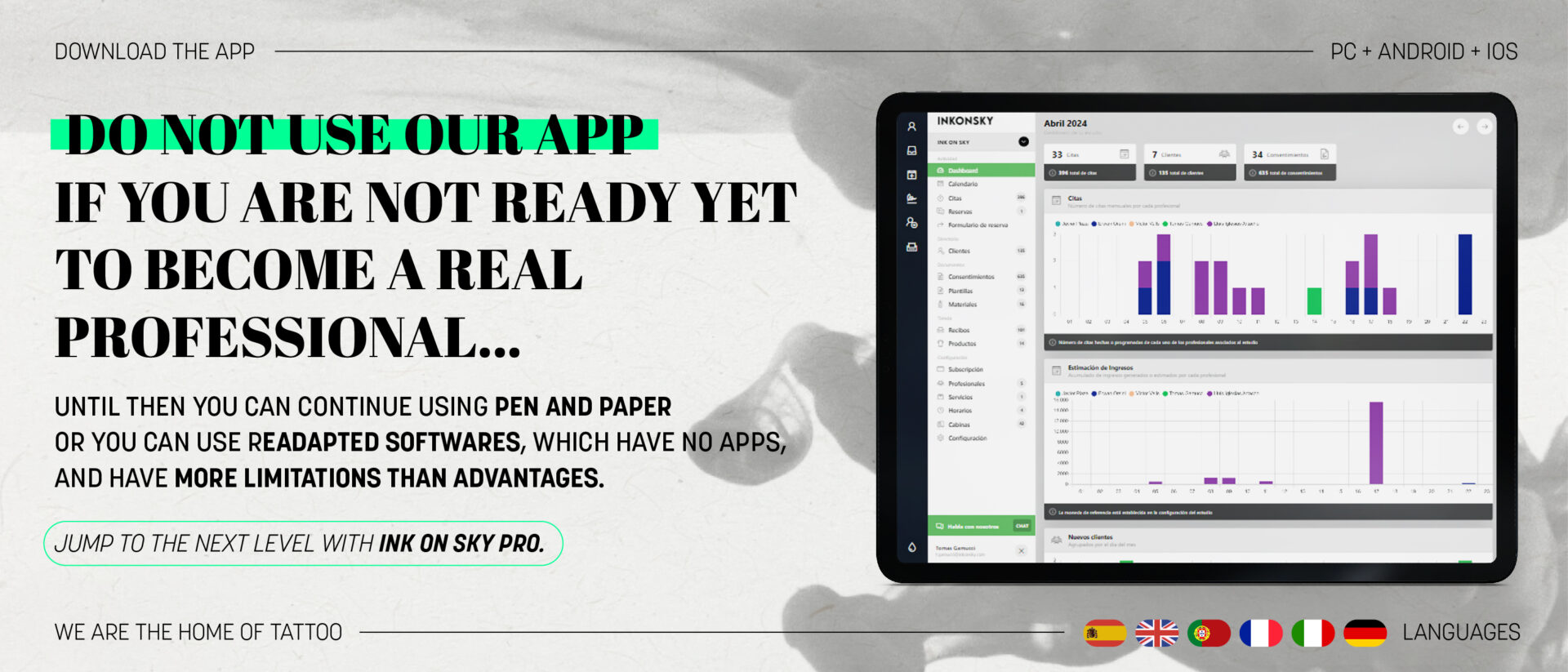 Ink on Sky Pro screenshot: Ink on Sky Pro dashboard