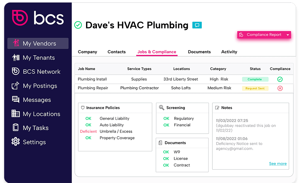 bcs screenshot: bcs jobs and compliance