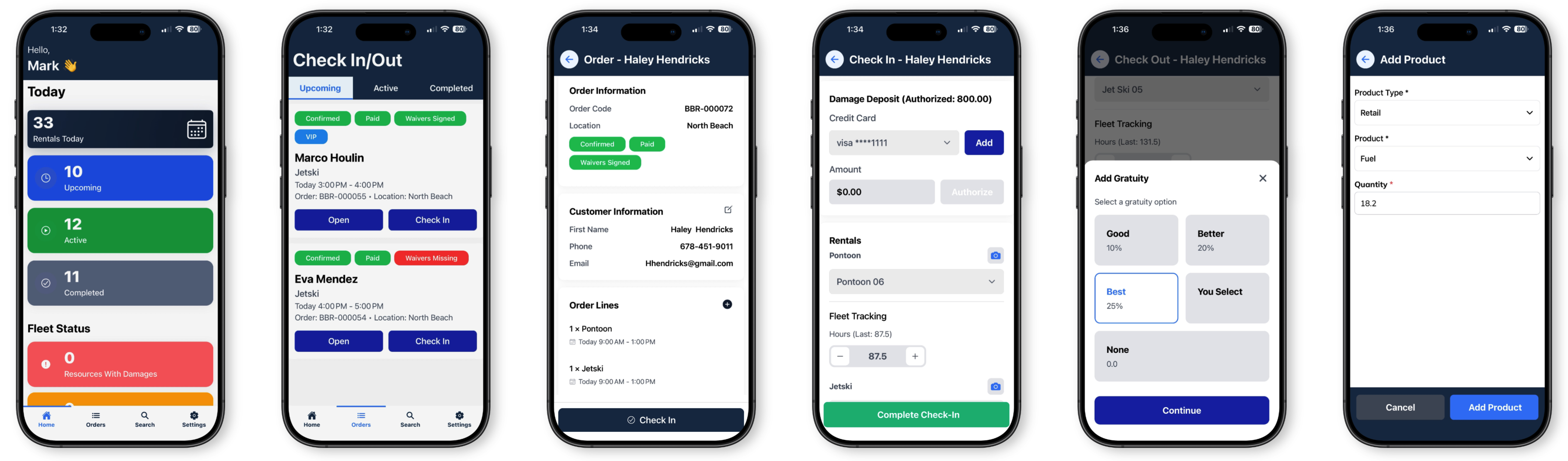 Booking Central screenshot: Manage rentals, inspections, waivers, and returns directly from the BookingCentral mobile app—no tablets or paperwork required.