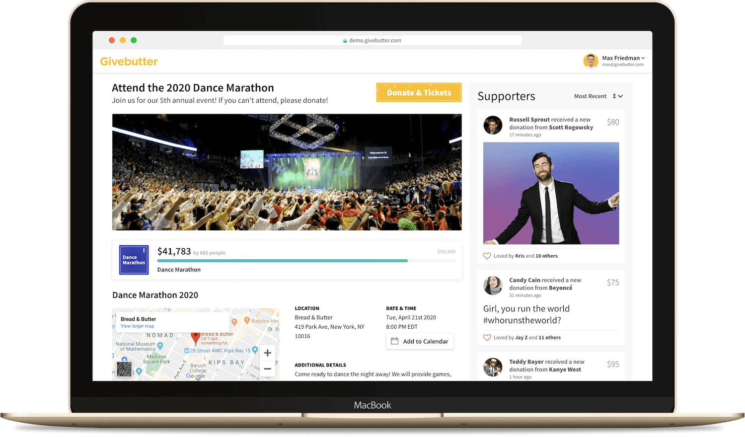 Givebutter Software - Use the Givebutter platform to sell tickets for fundraising events, with features like text-to-donate and donation upsells built-in