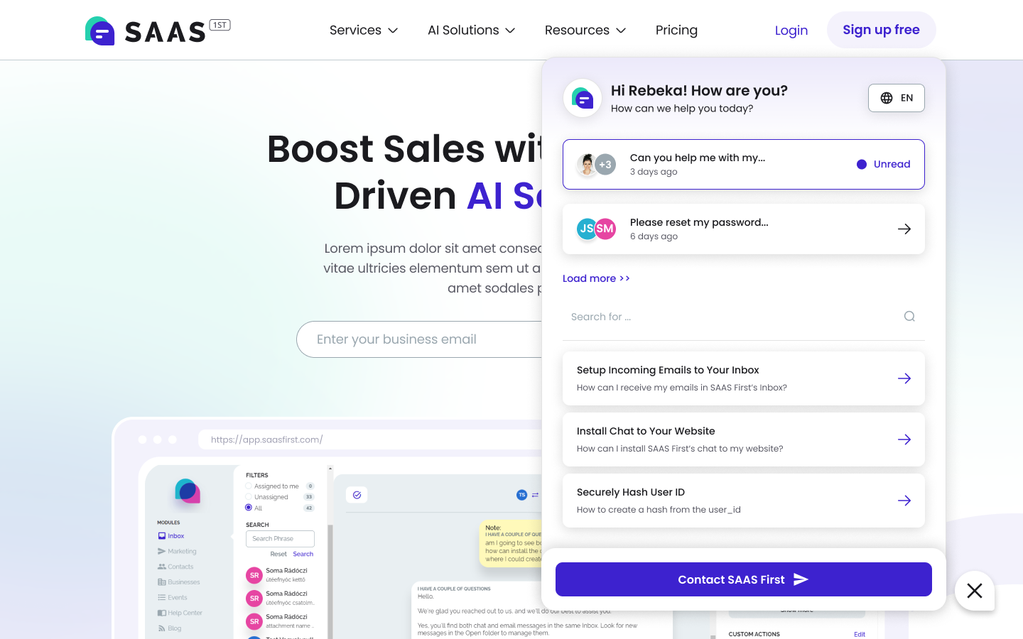 SAAS First screenshot: SAAS First Chatbot