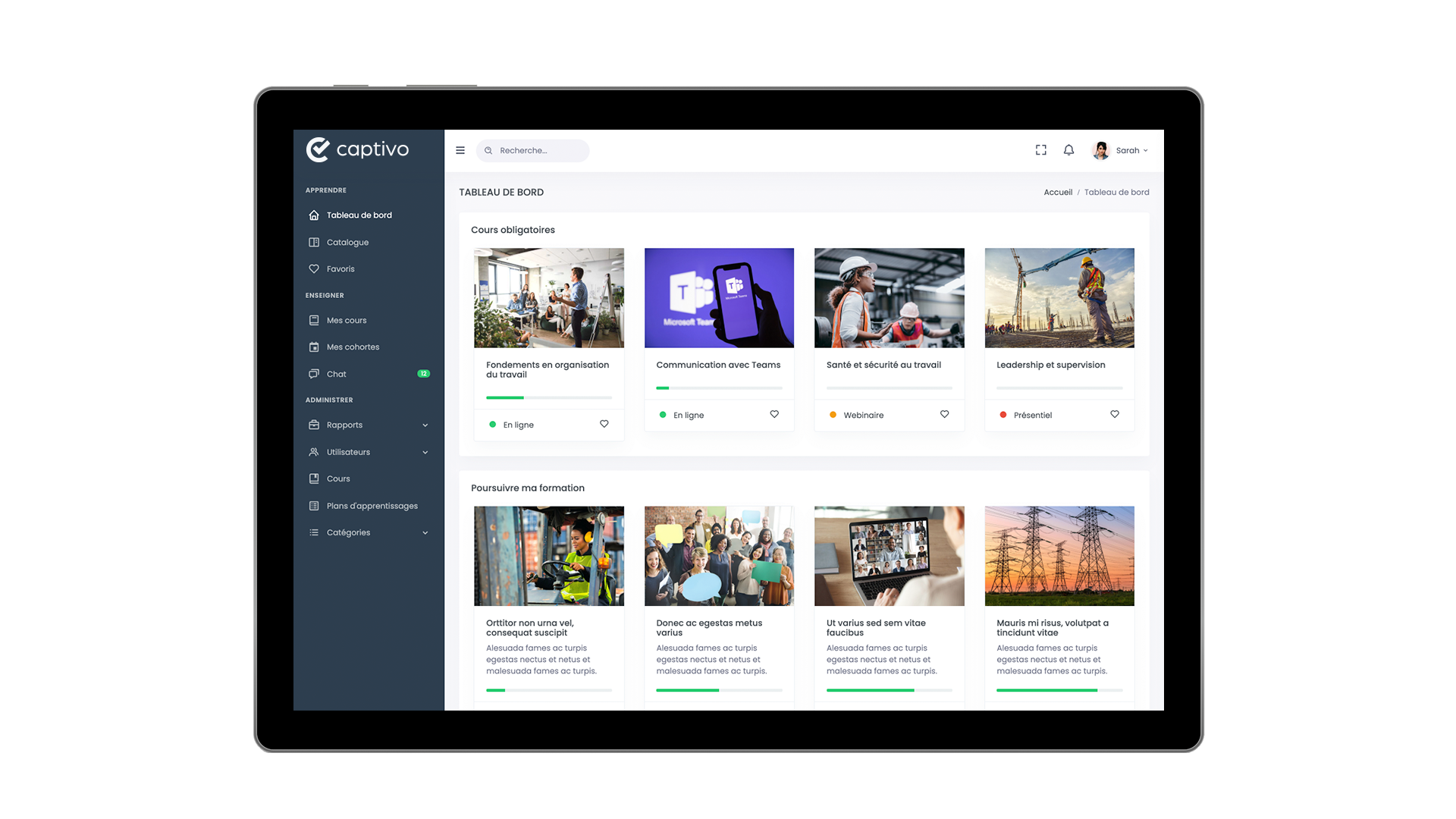 Captivo screenshot: Dashborad overview