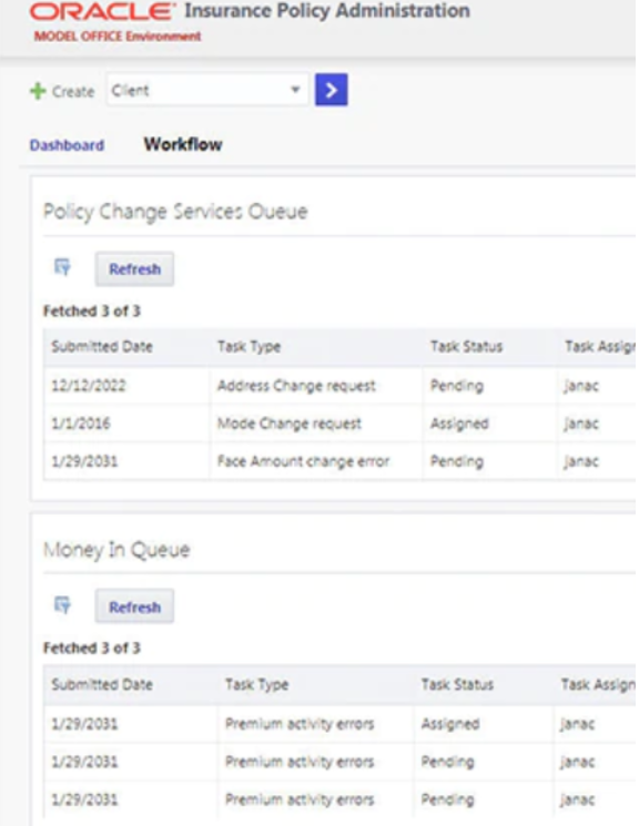 Oracle Insurance screenshot