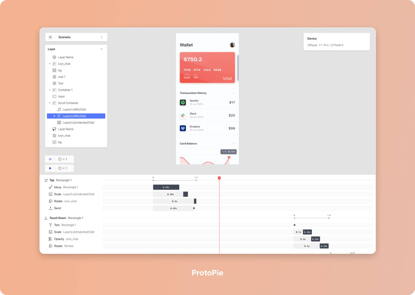 Create interaction recordings in ProtoPie Cloud to simplify the handoff and replace long meetings and extensive documentation.