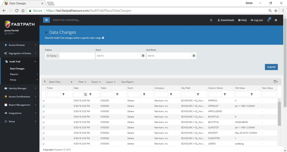 Fastpath Assure audit data changes