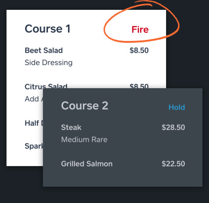 Square for Restaurants Software - Courses can be fired or held with a single tap