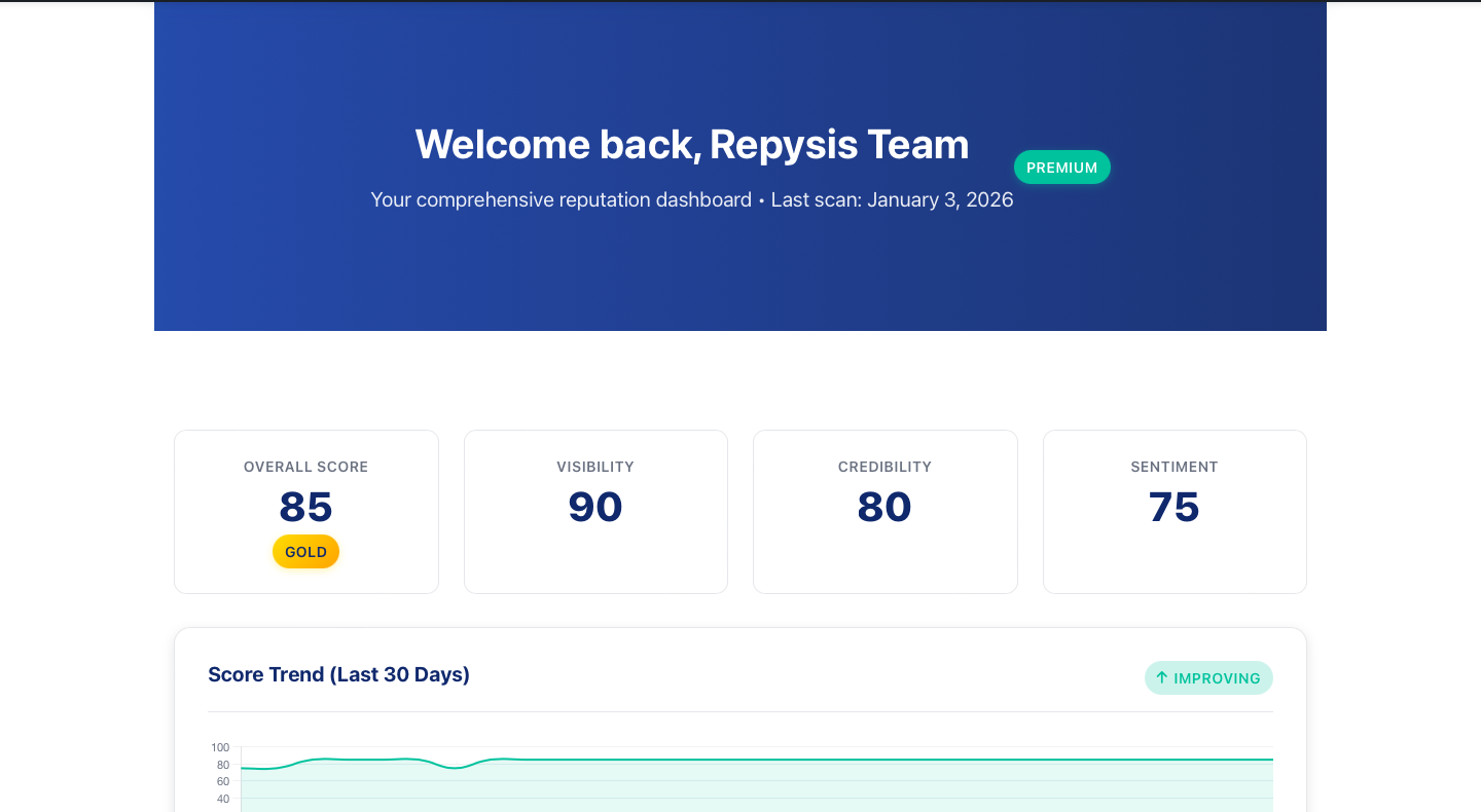 Repysis screenshot: Repysis reputation dashboard