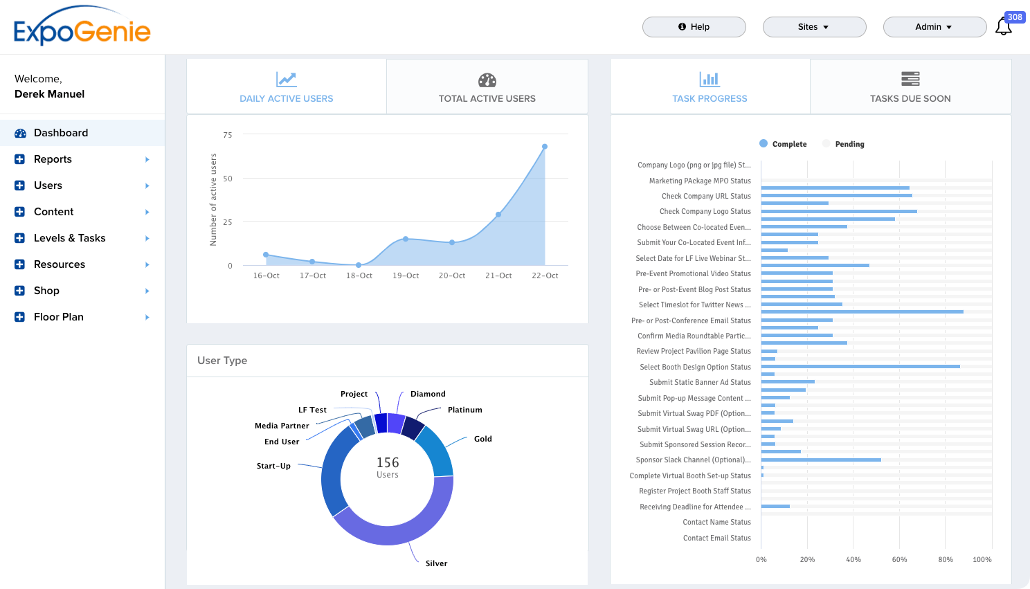Dashboards & Reporting - Live dashboards that give you a quick snapshot of exhibitor activity.