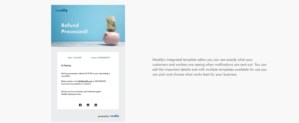 Maidily Software - Email notification template example