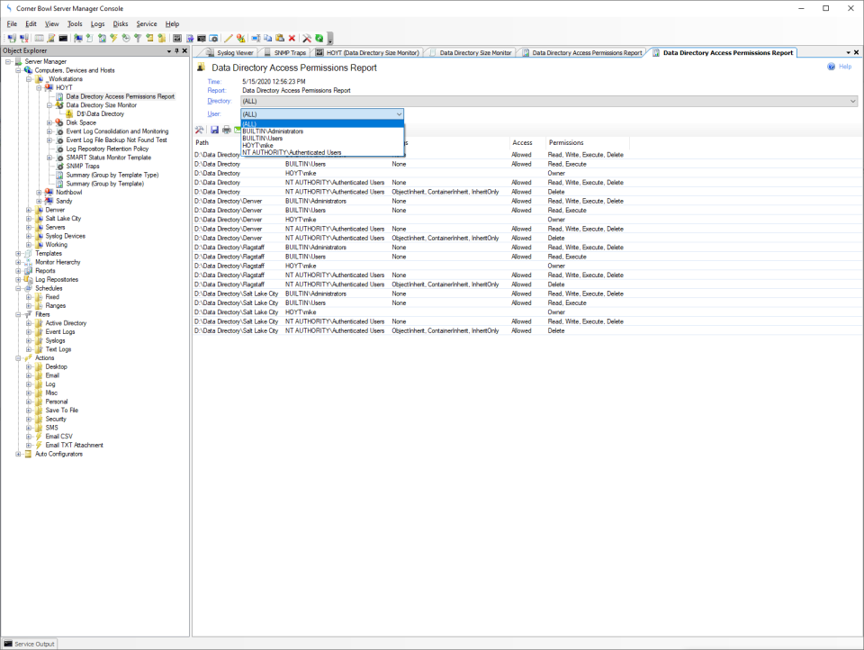 Corner Bowl Server Manager access permission report