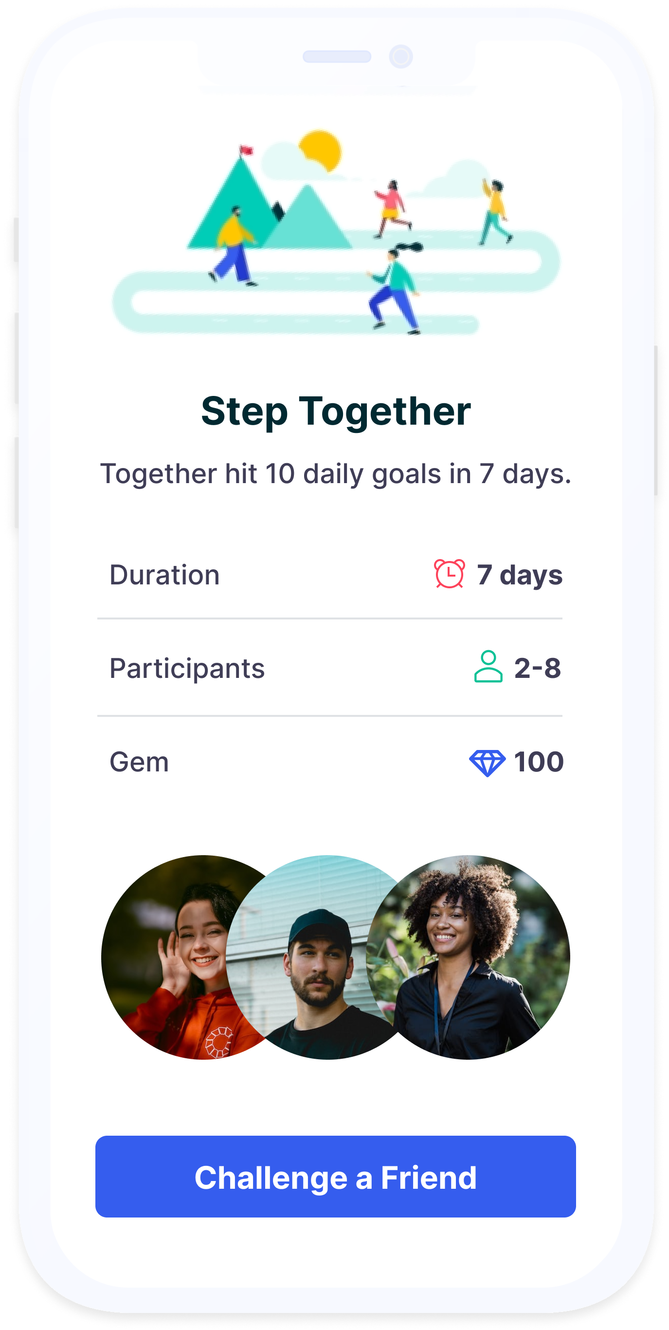 Optimity app users can challenge friends or colleagues to hit their daily step goals together for bonus points, acting as accountability partners to one another