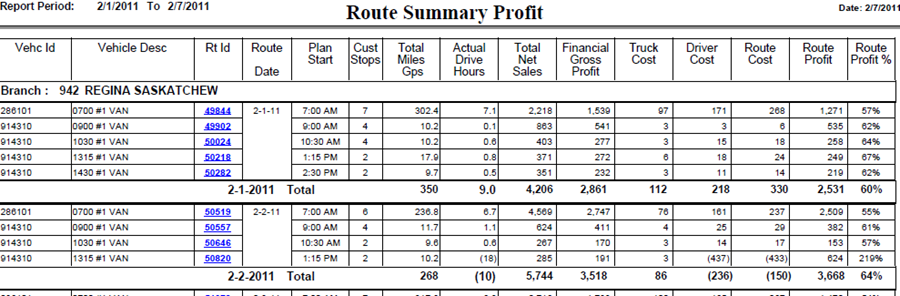 Report Sample: Route Profitability