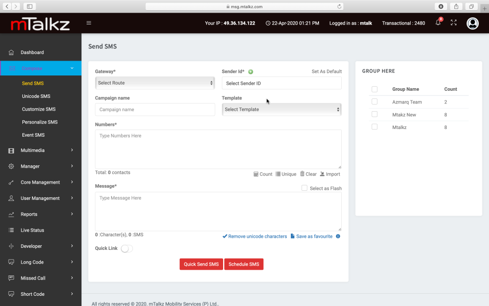 Mtalkz screenshot: mTalkz messaging window