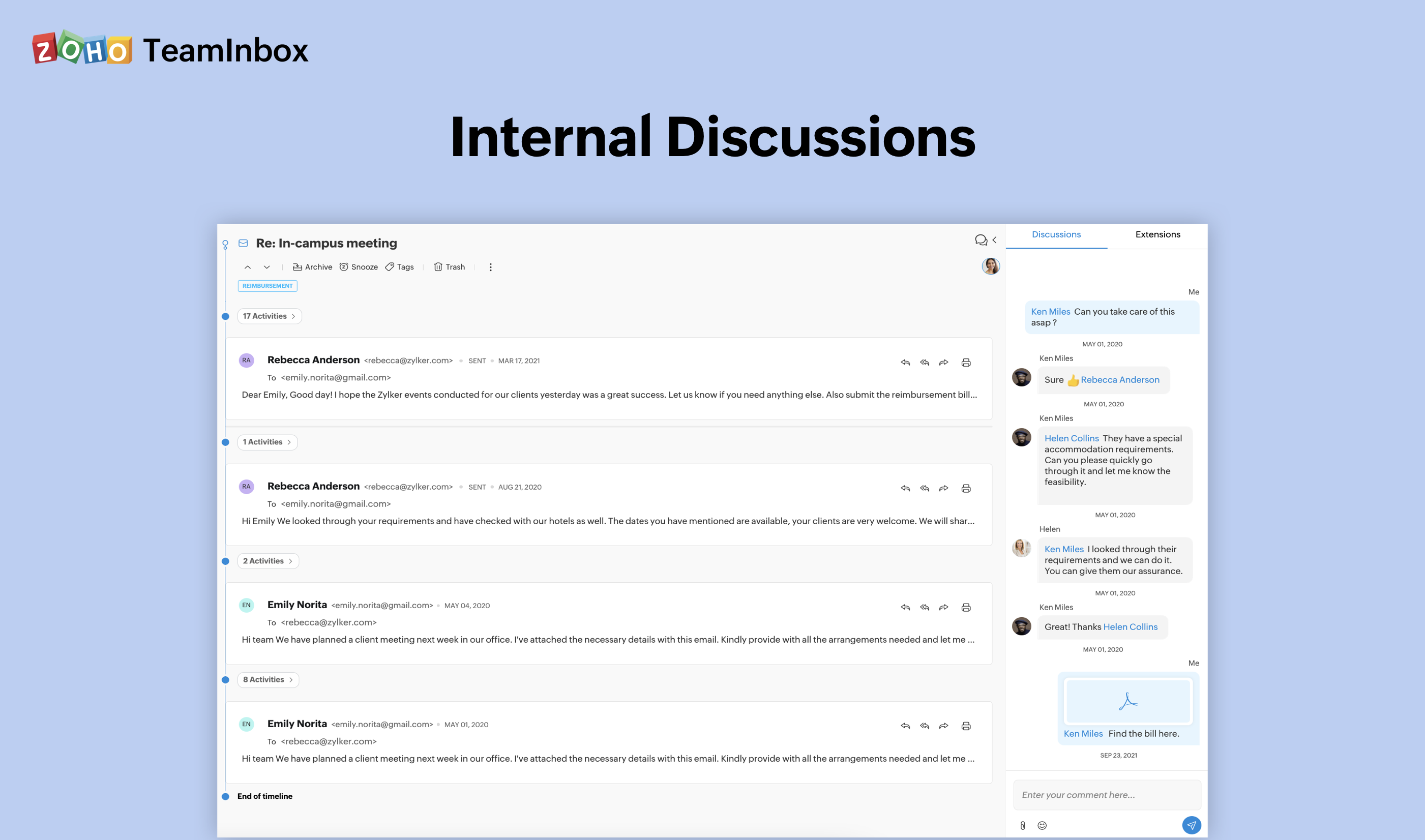 Zoho TeamInbox internal discussions