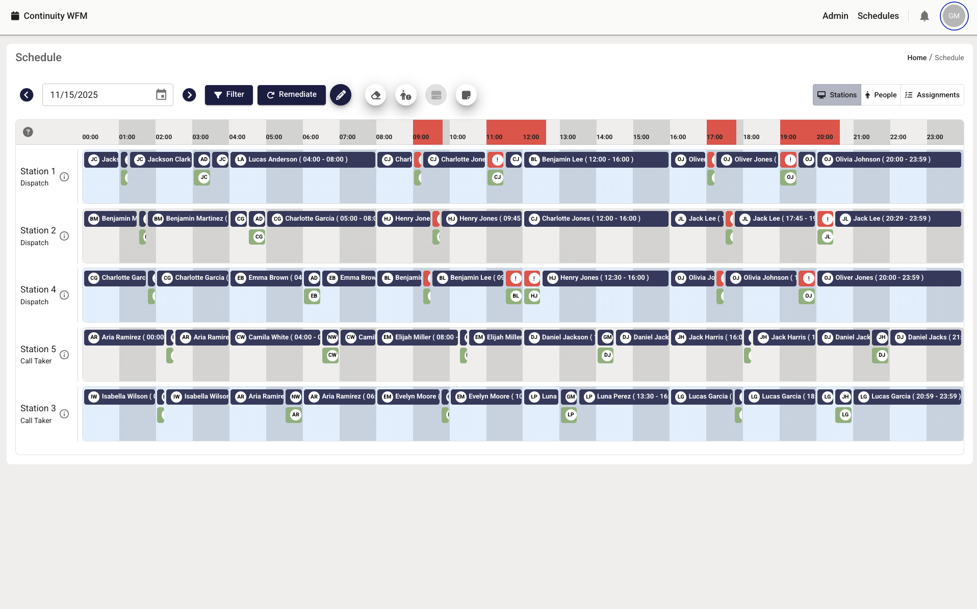 Wilmac Continuity WFM screenshot: Wilmac Continuity WFM schedule view