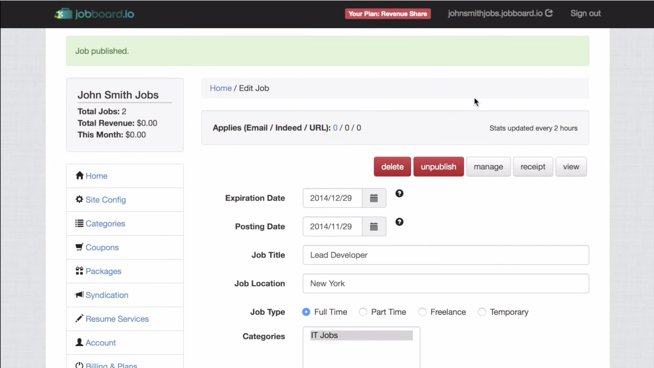 Create job listings with detailed information and publish them to the job board with JobBoard.io.