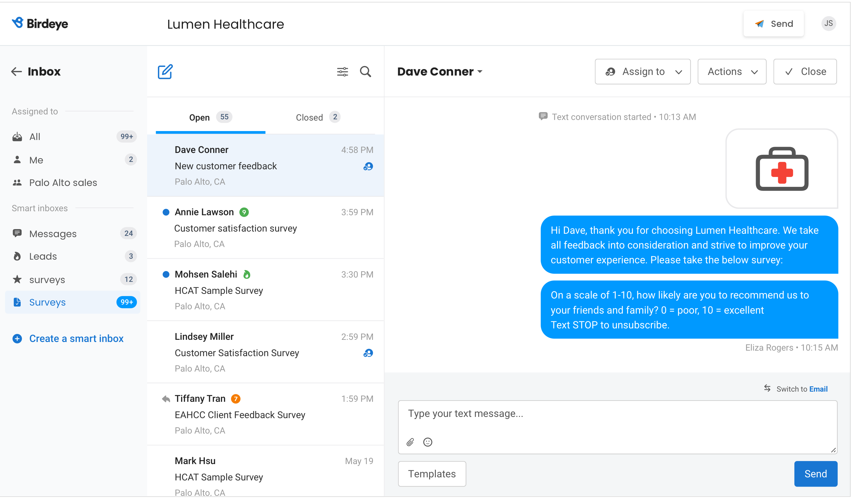 Unified inbox - Respond to customers who chat, text or leave a review from a unified inbox