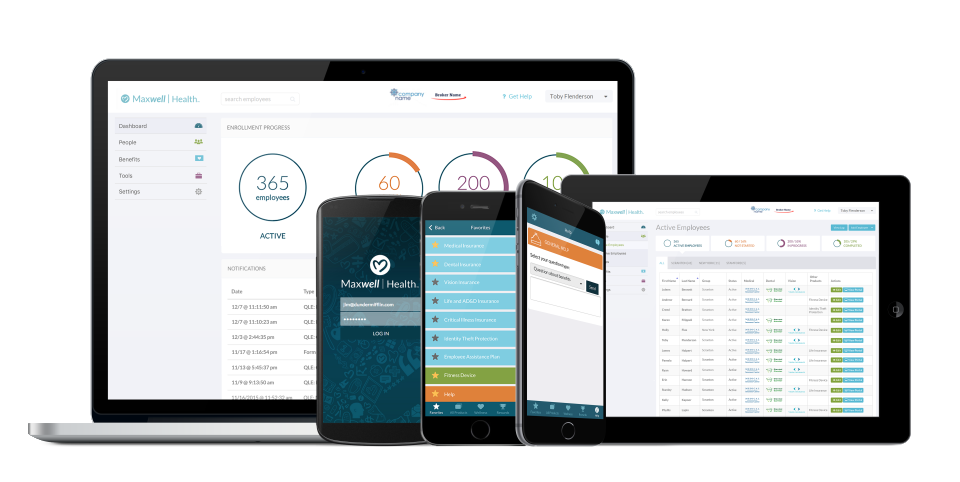 Maxwell Health screenshot: Maxwell Health is a cross-device, cloud-based health benefits and HR administration platform that combines marketplace access with onboarding and online employee enrollment