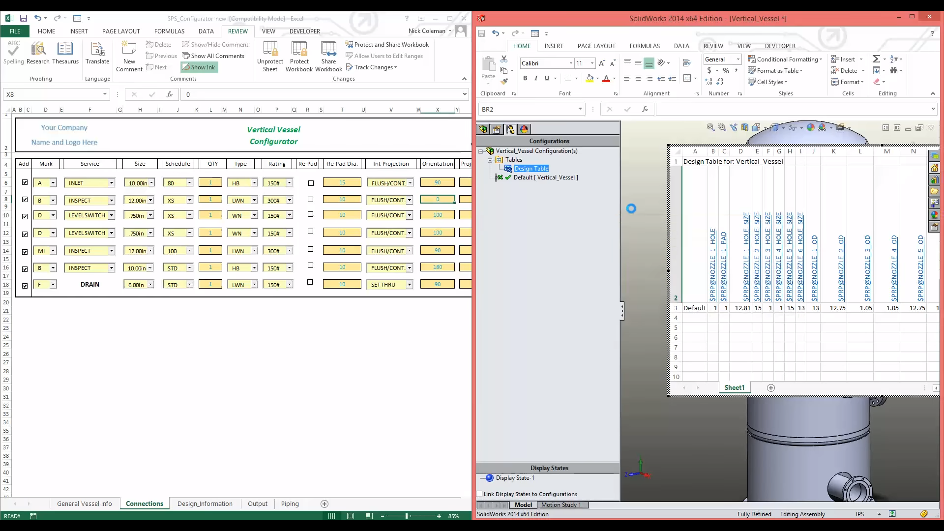 3D CAD Automation design table screenshot